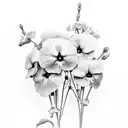 Bouquet of violets with the name Zack hidden tattoo design idea