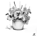 Bouquet of violets with the name Zack hidden tattoo design idea