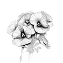 Bouquet of violets with the name Zack hidden tattoo design idea