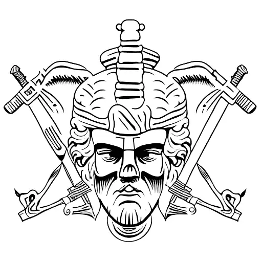 Greek statue with ancient weapons tattoo design idea