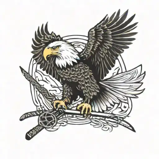 bald eagle bring hockey stick figure tattoo design idea