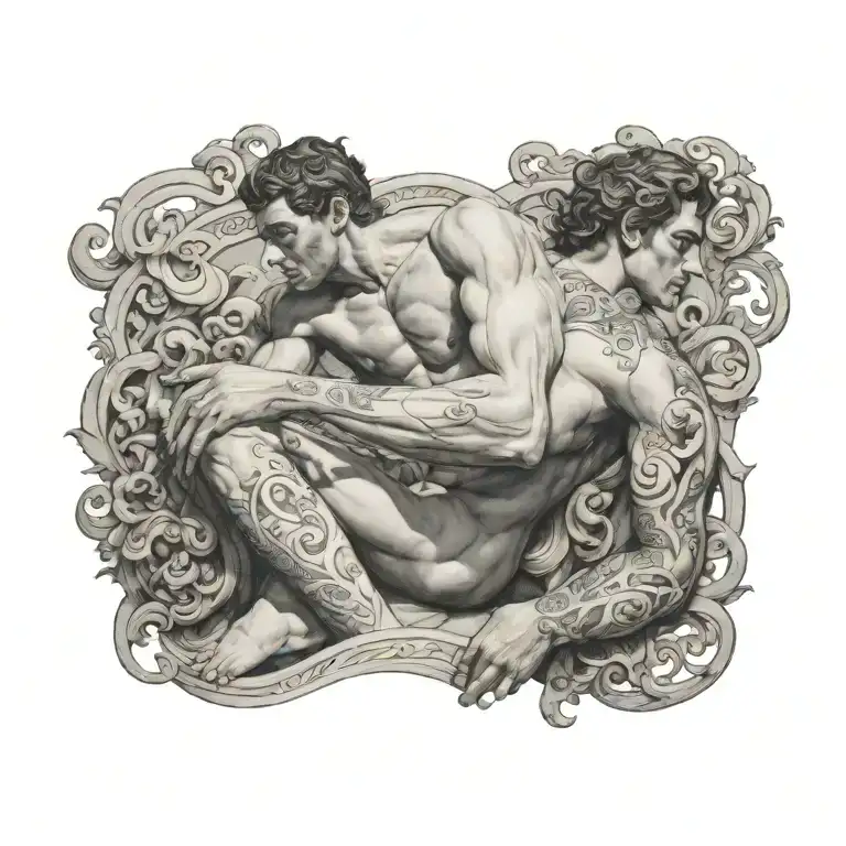 A male nude figure inspired by Greek sculpture surrounded by sparrow tattoos tattoo design idea