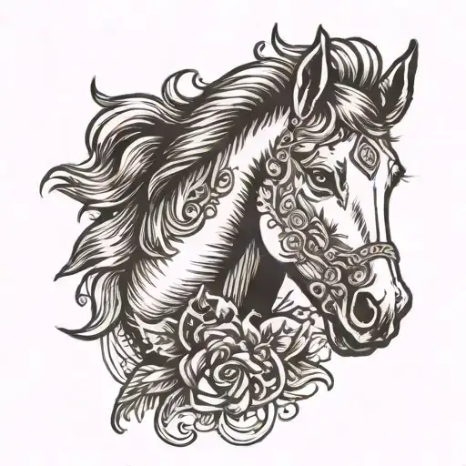 pony head and shoulders  tattoo design idea