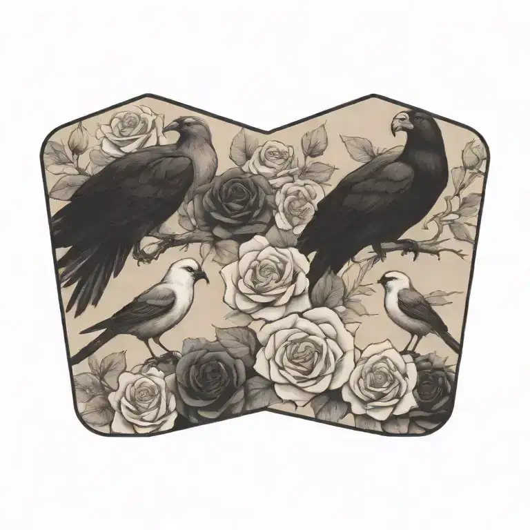 old west, birds, roses, desert,  tattoo design idea