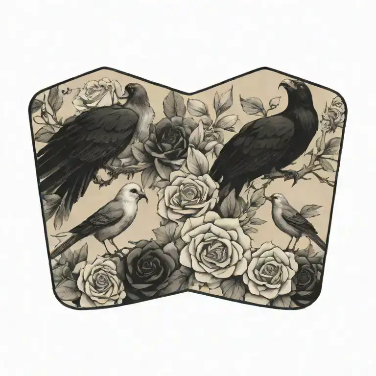 old west, birds, roses, desert,  tattoo design idea