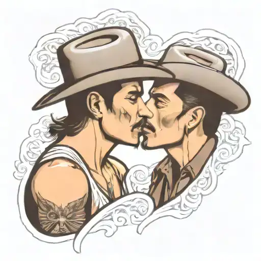 2 cowboys kiss in love tattoo design idea