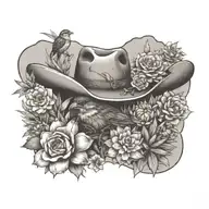 Wild Flowers, sparrow, cowboy, Cactus, desert tattoo design idea