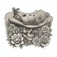 Wild Flowers, sparrow, cowboy, Cactus, desert tattoo design idea