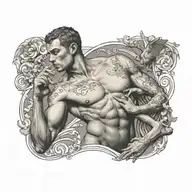 A male nude figure inspired by Greek sculpture surrounded by sparrow tattoos tattoo design idea