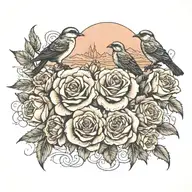 roses, bird, old west, desert scape, desert sky, tattoo design idea