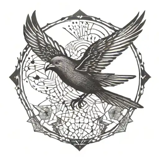 An intricate geometric design incorporating bird silhouettes, representing freedom and independence tattoo design idea