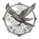 An intricate geometric design incorporating bird silhouettes, representing freedom and independence tattoo design idea