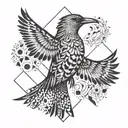An intricate geometric design incorporating bird silhouettes, representing freedom and independence tattoo design idea