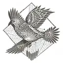 An intricate geometric design incorporating bird silhouettes, representing freedom and independence tattoo design idea