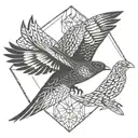 An intricate geometric design incorporating bird silhouettes, representing freedom and independence tattoo design idea