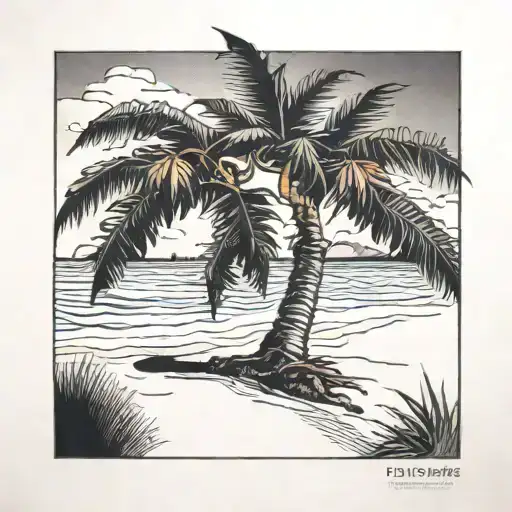 Florida orange tree beach hurricane  tattoo design idea