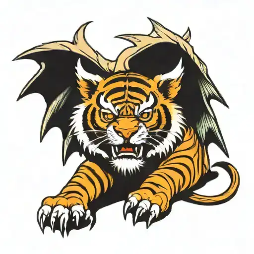 demon tiger with wings spread tattoo design idea