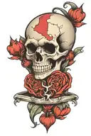 skull hugging a heart tattoo design idea