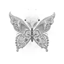 A vibrant bouquet of flowers with a trail of colorful butterflies flying above it tattoo design idea