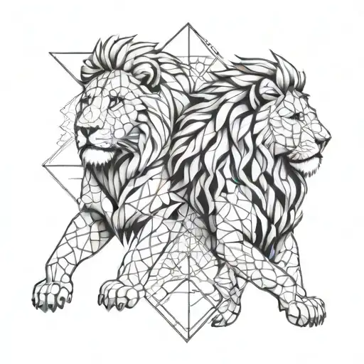 two lions male one lion female tattoo design idea