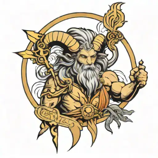 Aries, Helina. Zeus holding a lightning bolt tattoo design idea