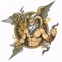 Aries, Helina. Zeus holding a lightning bolt tattoo design idea