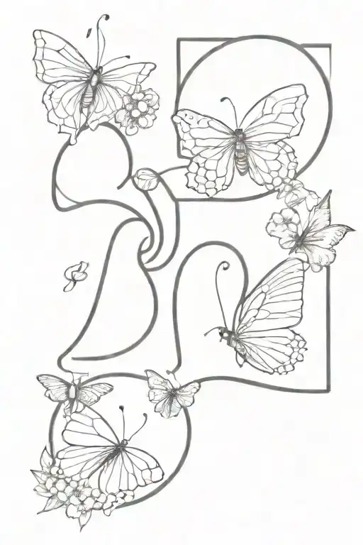 3 butterflies with the letter s in the middle of all of them and flowers all around it tattoo design idea