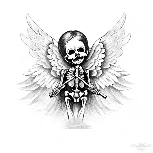 cute angel cupid skeleton tattoo design idea
