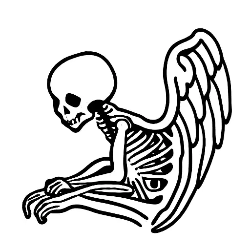 Skeleton sitting like cute angel tattoo design idea