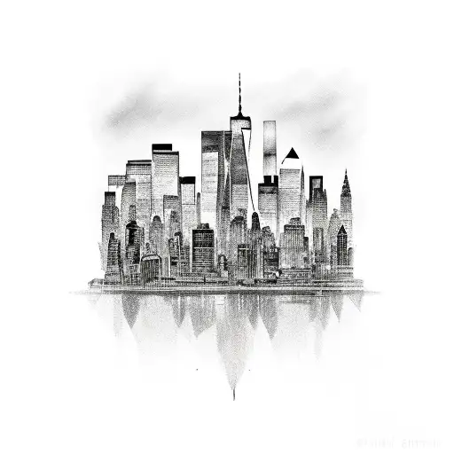 rose with nyc skyline as stem tattoo design idea