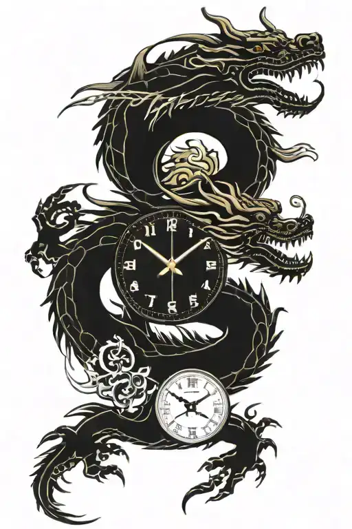 japanese dragon with Gear time clock tattoo design idea