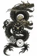 japanese dragon with Gear time clock tattoo design idea