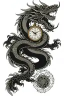 japanese dragon with Gear time clock tattoo design idea