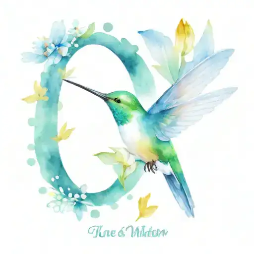 humming bird with snow drop flower and daisy and words saying "i love you one hundred million" water color background  tattoo design idea