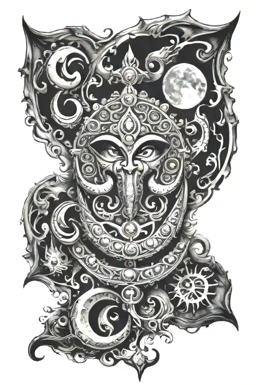 trishul moon damru om tattoo design idea