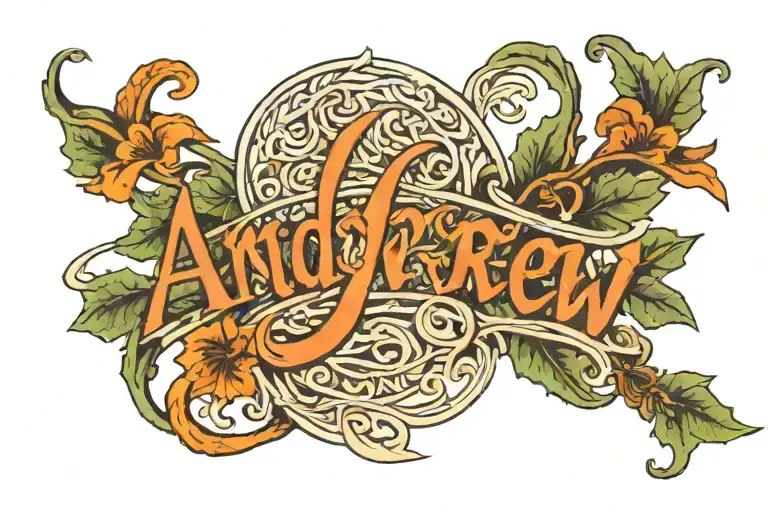 writing of the name "Andrew" woven in ivy tattoo design idea