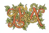 writing of the name "Andrew" woven in ivy tattoo design idea