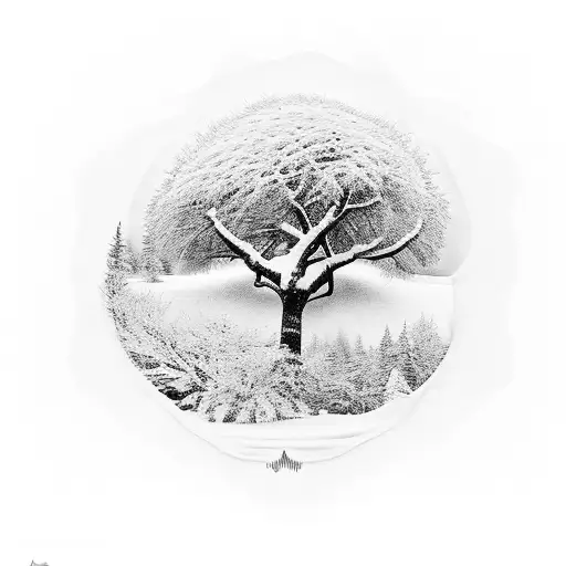 snow covered tree tattoo design idea