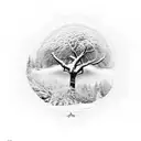 snow covered tree tattoo design idea