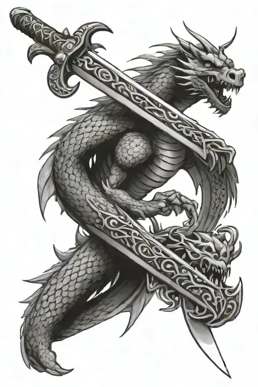 dragon and katana sword tattoo design idea