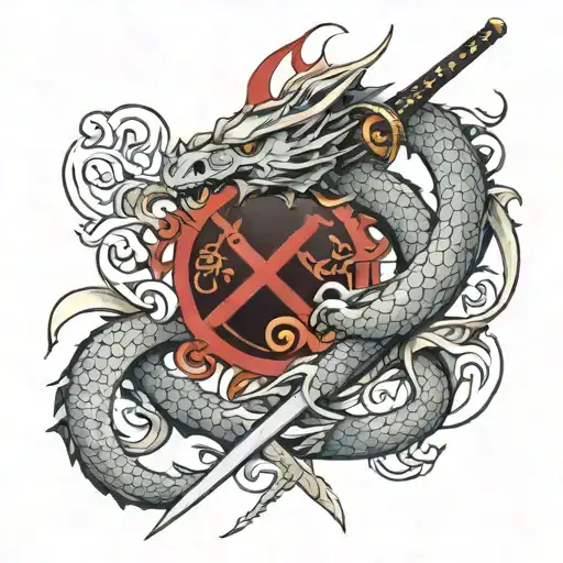 dragon and katana sword tattoo design idea
