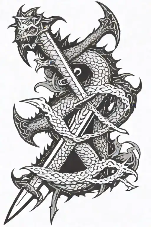 dragon and katana sword tattoo design idea