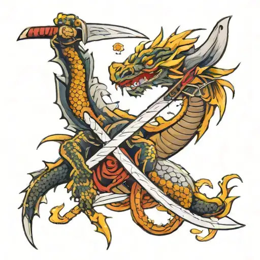 dragon and katana sword tattoo design idea