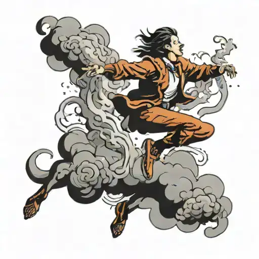 person leaping out of smoke tattoo design idea