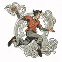 person leaping out of smoke tattoo design idea