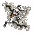 person leaping out of smoke tattoo design idea