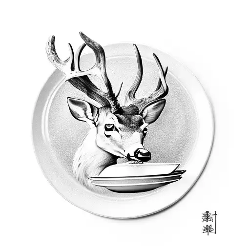 A tattoo of a deer holding a plate of various foods tattoo design idea