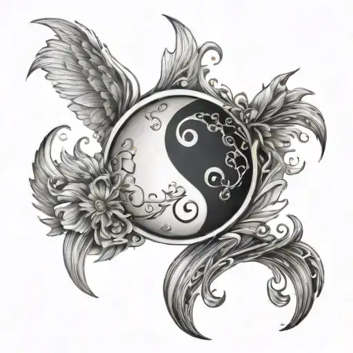 Two angelic figures intertwined in the shape of the Yin and Yang symbol tattoo design idea