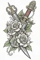 dagger and flowers tattoo design idea