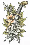 dagger and flowers tattoo design idea